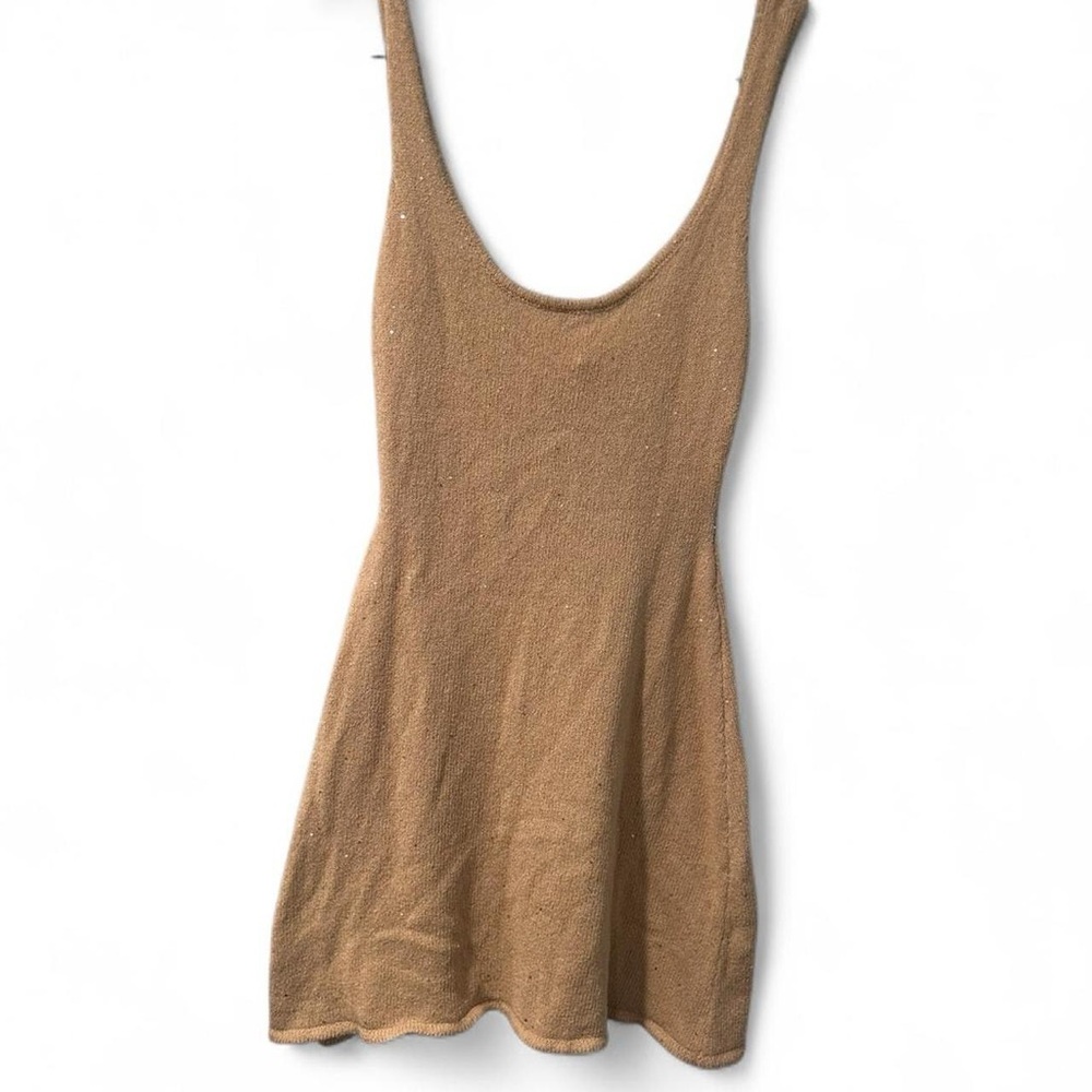 WeWoreWhat Tan Knit Mini Dress with Sequins.